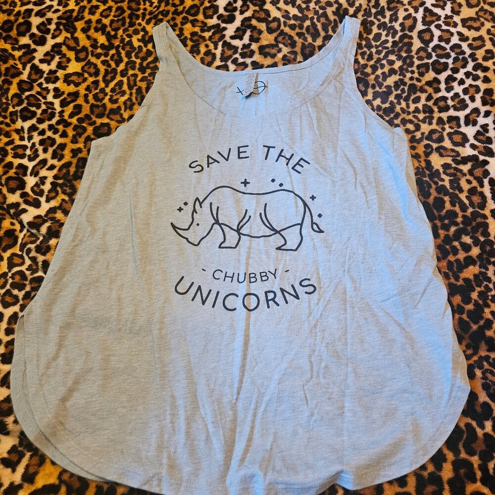 Save the Chubby Unicorns tank, size L